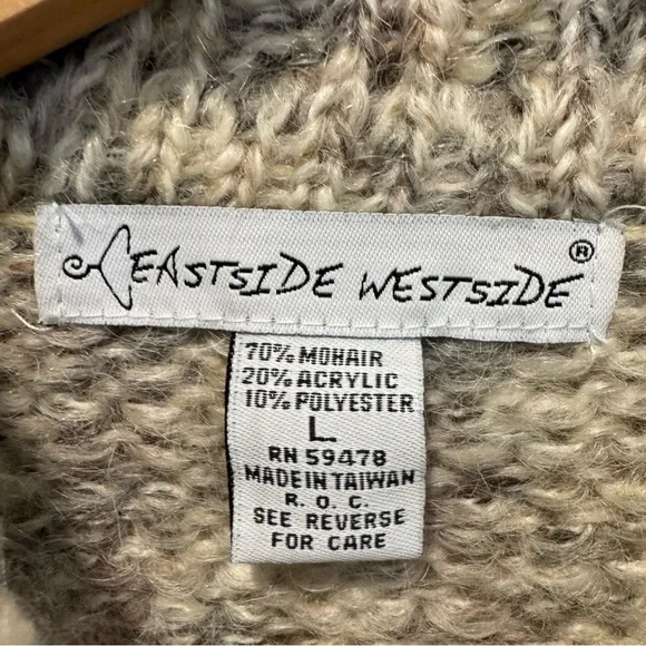 Eastside Westside Beige Knit Long Cardigan Sweater Mohair Blend Neutral Boho L - Picture 5 of 6